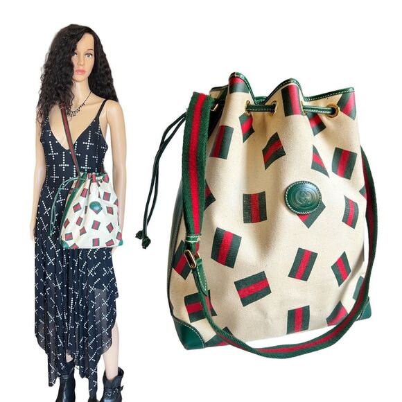 Vintage Gucci Tennis for spring 1989 coated cotton canvas Unisex Drawstring Bag - Picture 3 of 16